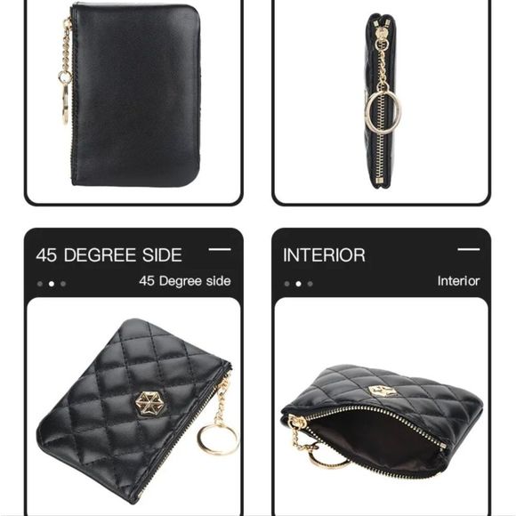 Women's Vegan Leather Zip Change Coin Purse Card Wallet with Keychain Ring Gifts - Picture 4 of 5